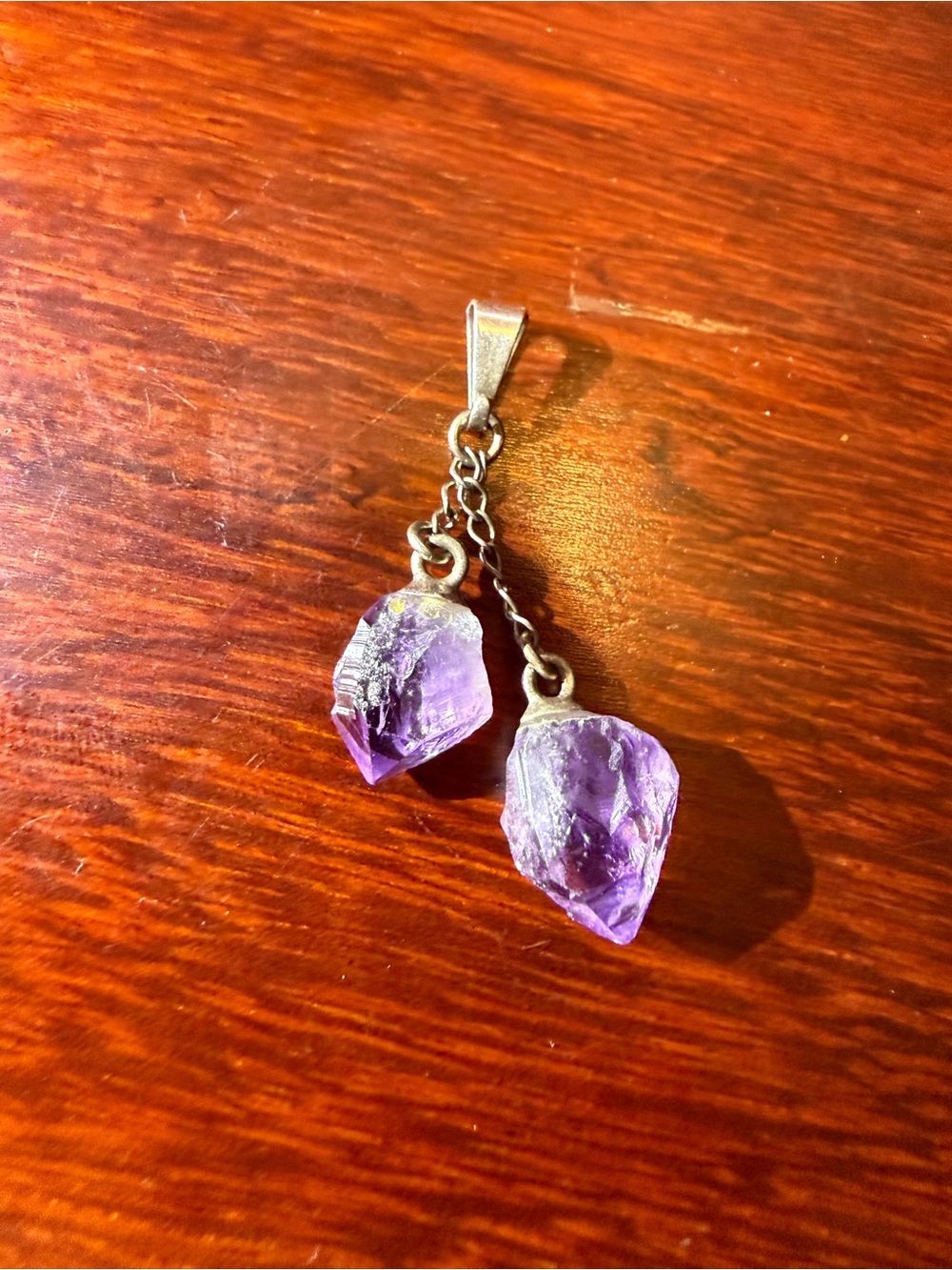 Double Drop Raw Amethyst Pendant Necklace - Purple